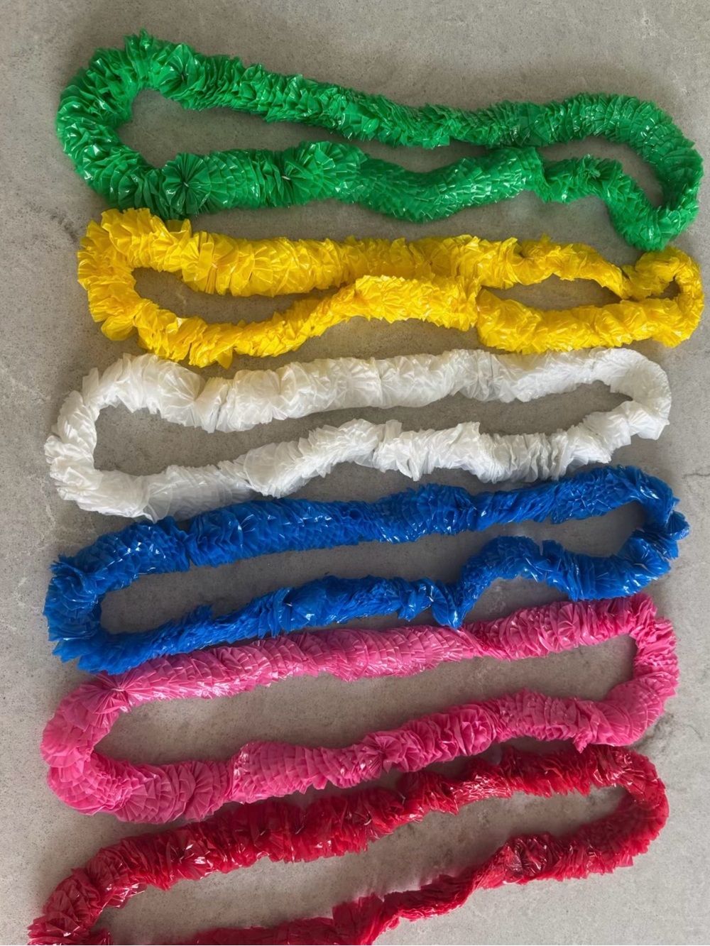 Brand new lot of 144 Colorful luau Lei Set Pink, Blue, Green, Yellow, White, Red